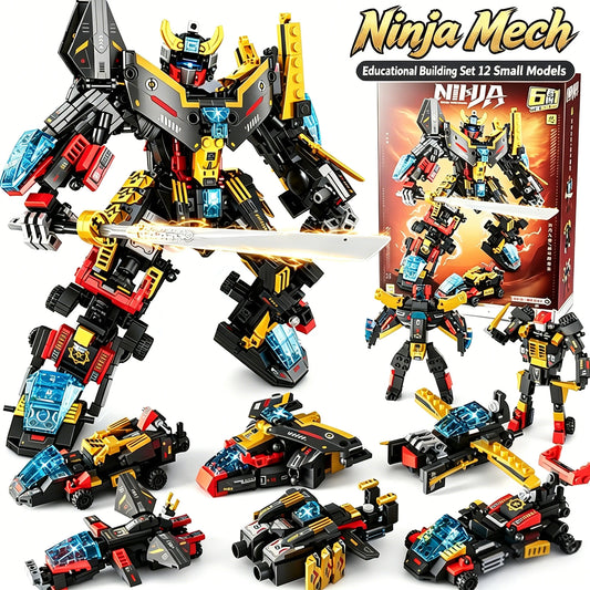 Mech Building Blocks Set 12IN1 Transformable Robot Building Blocks DIY Assembly Toys for Boys Children Christmas Holiday Gift