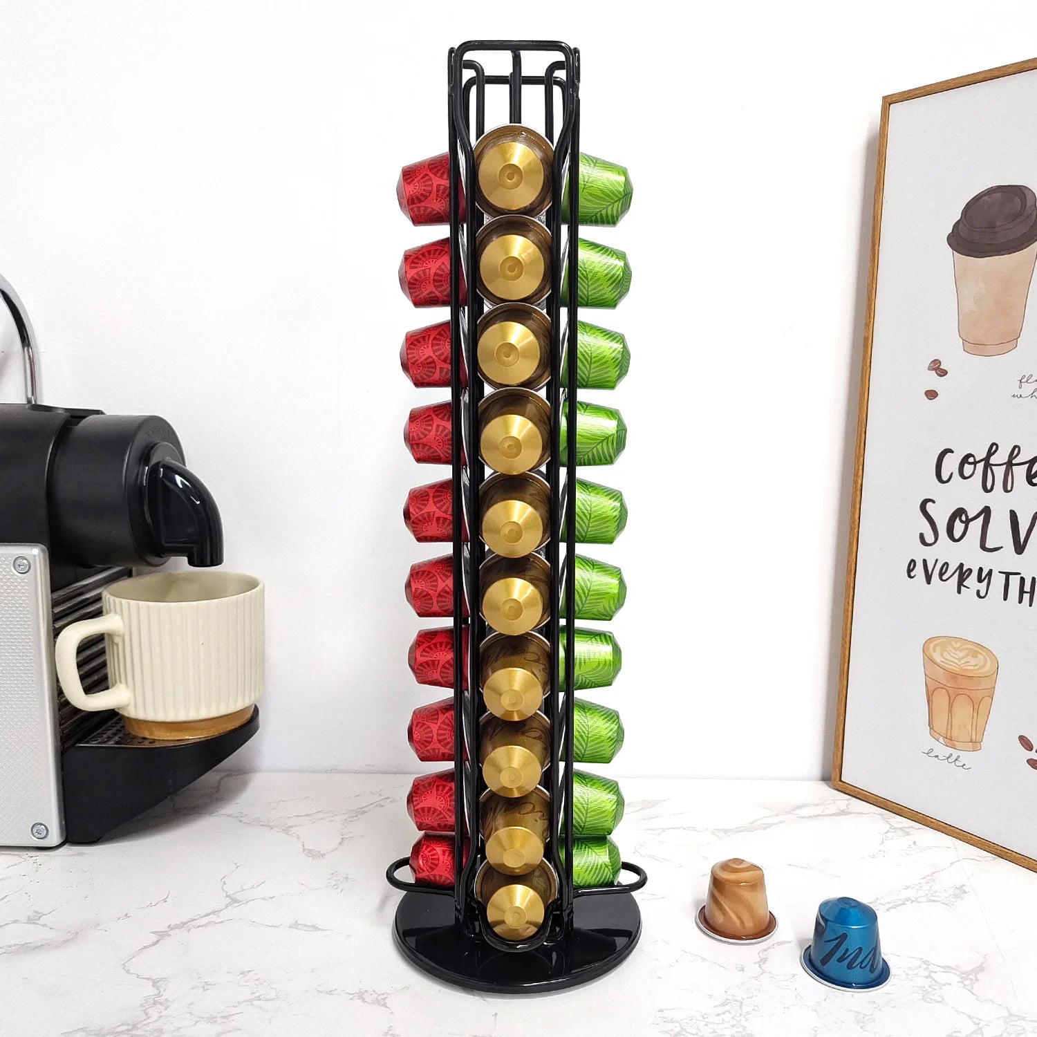 Coffee Pod Holder for Nespresso OriginalLine Storage Organizer 360 Rotatable Coffee Capsules Carousel 60 Coffee Pods