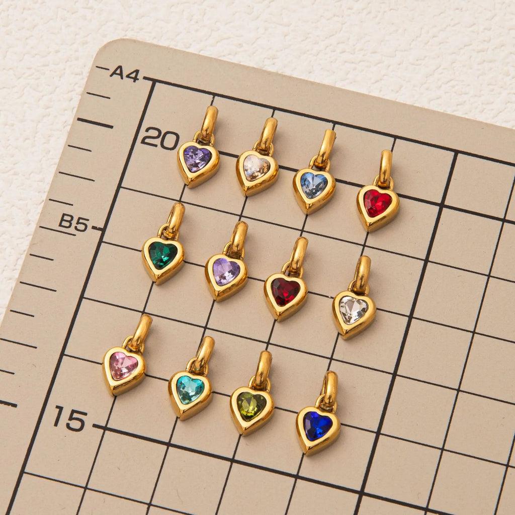 Birthstone Charm Heart Pendant For Women Gold Color Stainless Steel Charm Necklace Bracelet DIY Making Accessories Dropshipping