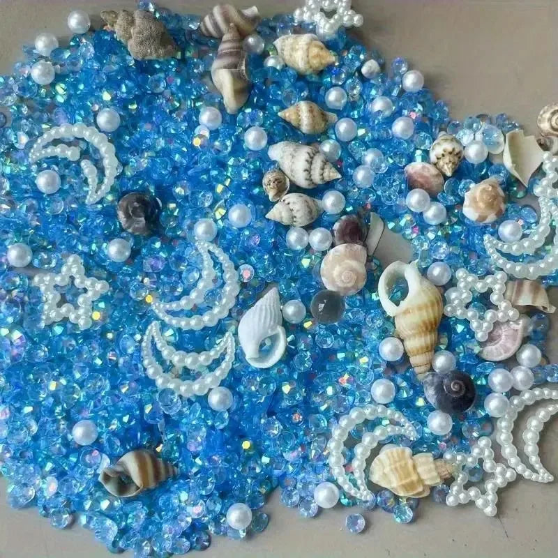 30g Ocean-Themed Epoxy Resin Filling - Star, Moon, Shell Shapes, Blue & Purple Shells, Crabs, Starfish, and Sparkling Decoration
