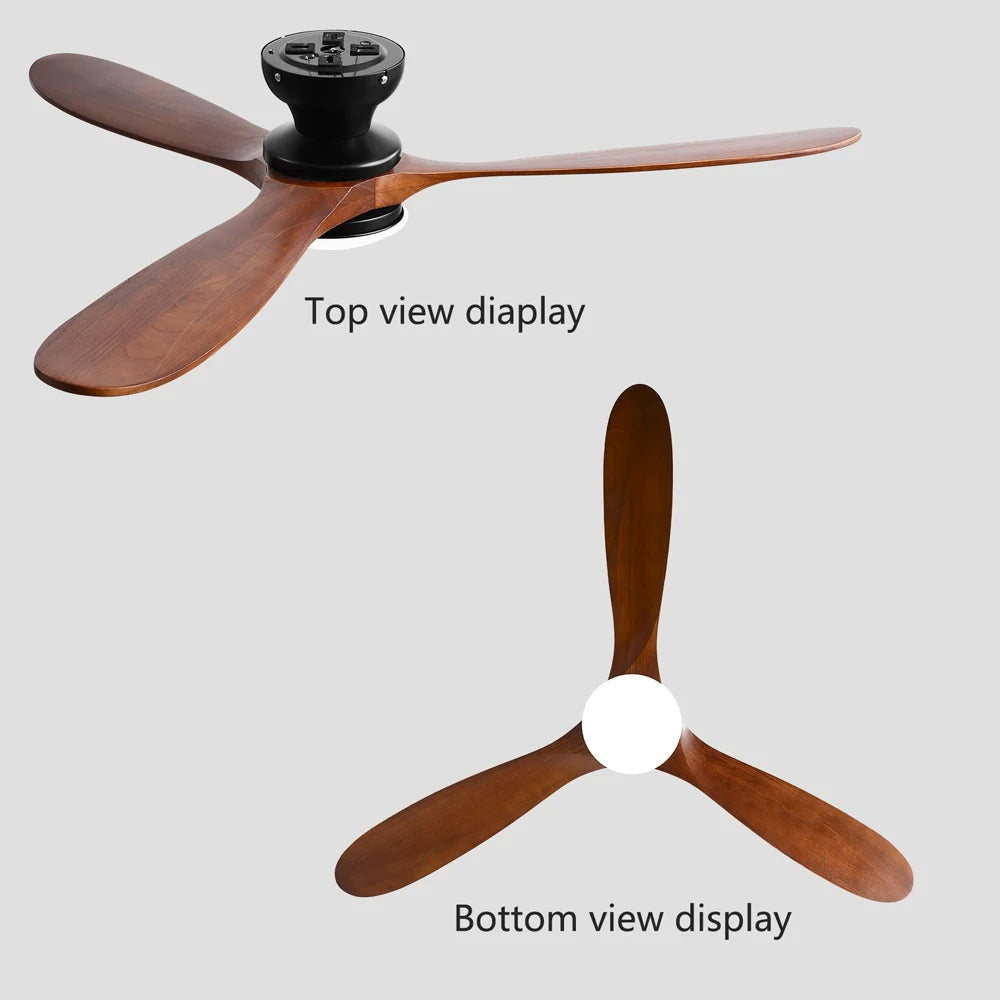 36/42/52inch Low Floor Ceiling Fan Light Remote Control Led Lights Indoor Restaurant Solid Wood Fan Leaves With Fan Chandelier
