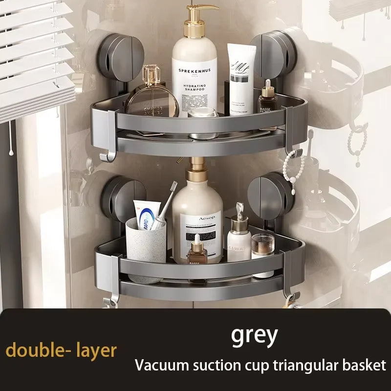 Suction Cup Shower Corner Shelf – Wall Mounted No-Drill Organizer for Shampoo Bottles, Bathroom Storage Rack