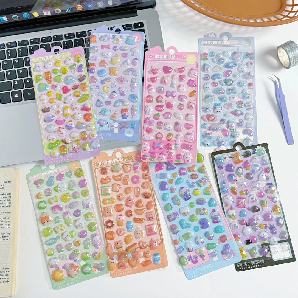 1pc Cartoon-Themed 3D Embossed Diamond Stickers, PVC Craft Decals for Scrapbooking & Stationery Decoration - Perfect for DIY Pro