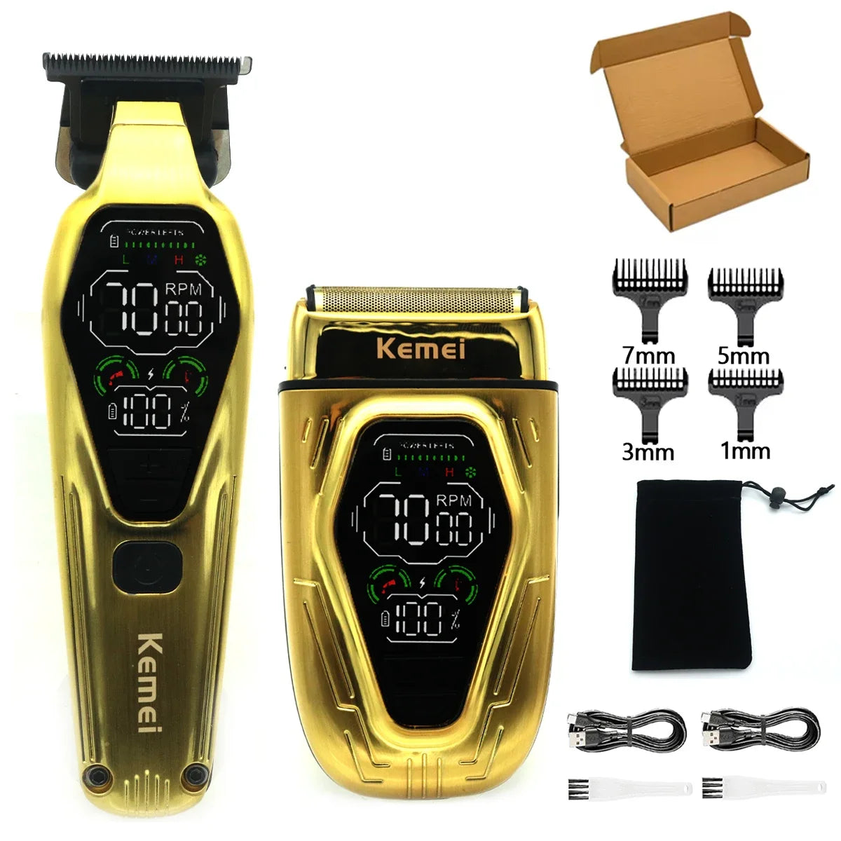 Kemei KM-T360 Professional Electric Shaver – 9W Double Foil, LED Display, Full Metal Body