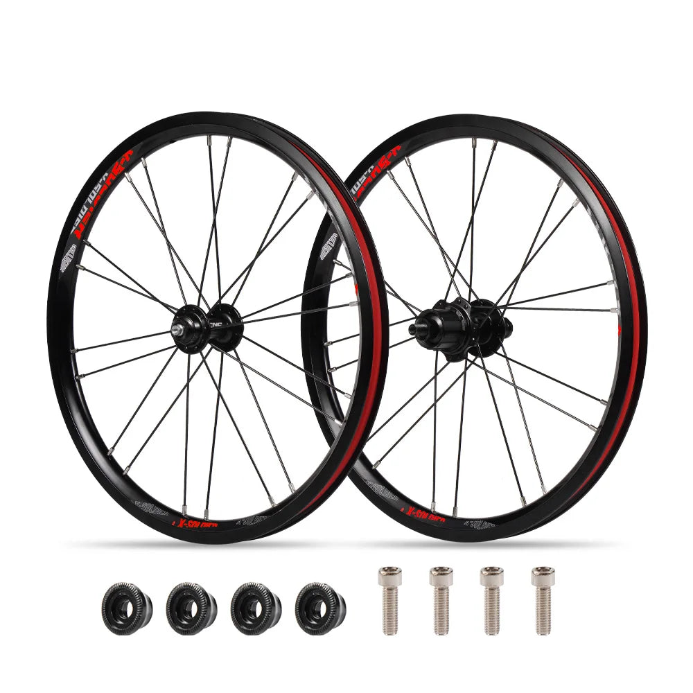 CNC Bicycle Wheelset For Brompton Bike V Brake Wheels, 16" 349 Front 74mm Rear 112mm, Compatible With SHIMANO/SRAM 9/10/11 Speed