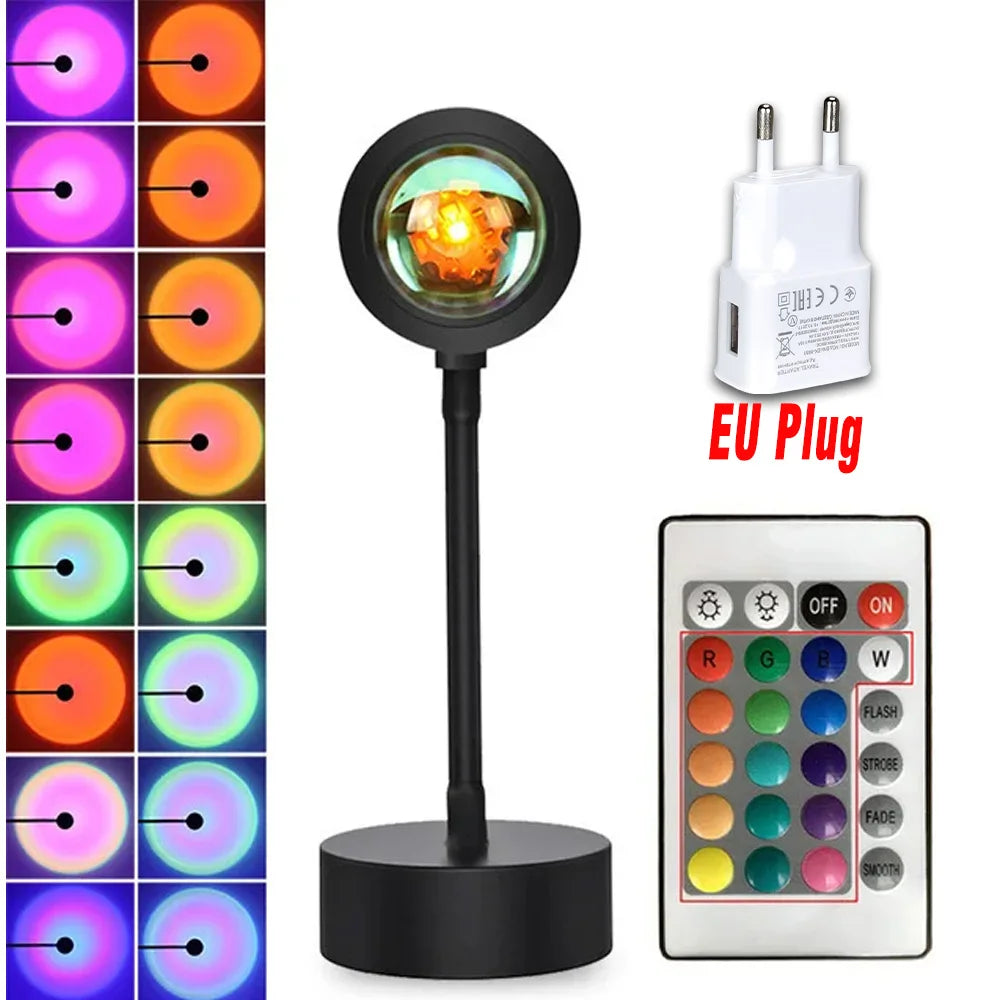 Sunset Lamp Projection Led Lights with Remote 16 Colors Night Light 360° Rotation Rainbow Lights 4 Modes Setting for Photograph