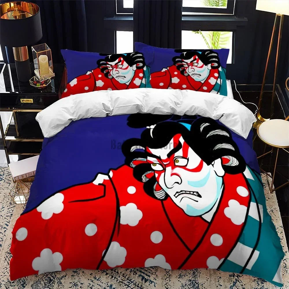 Bedding Set Japanese Painting Landscape Printed  For Kids Girl Luxury Bedding Set Duvet Cover Pillowcase Game Elements