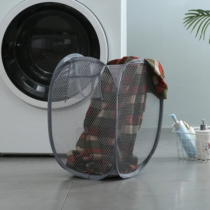 Laundry Basket Collapsible Pop-up Mesh Laundry Basket Clothes Hamper For Dirty Clothes Organizer In Bathroom Washing Room Home