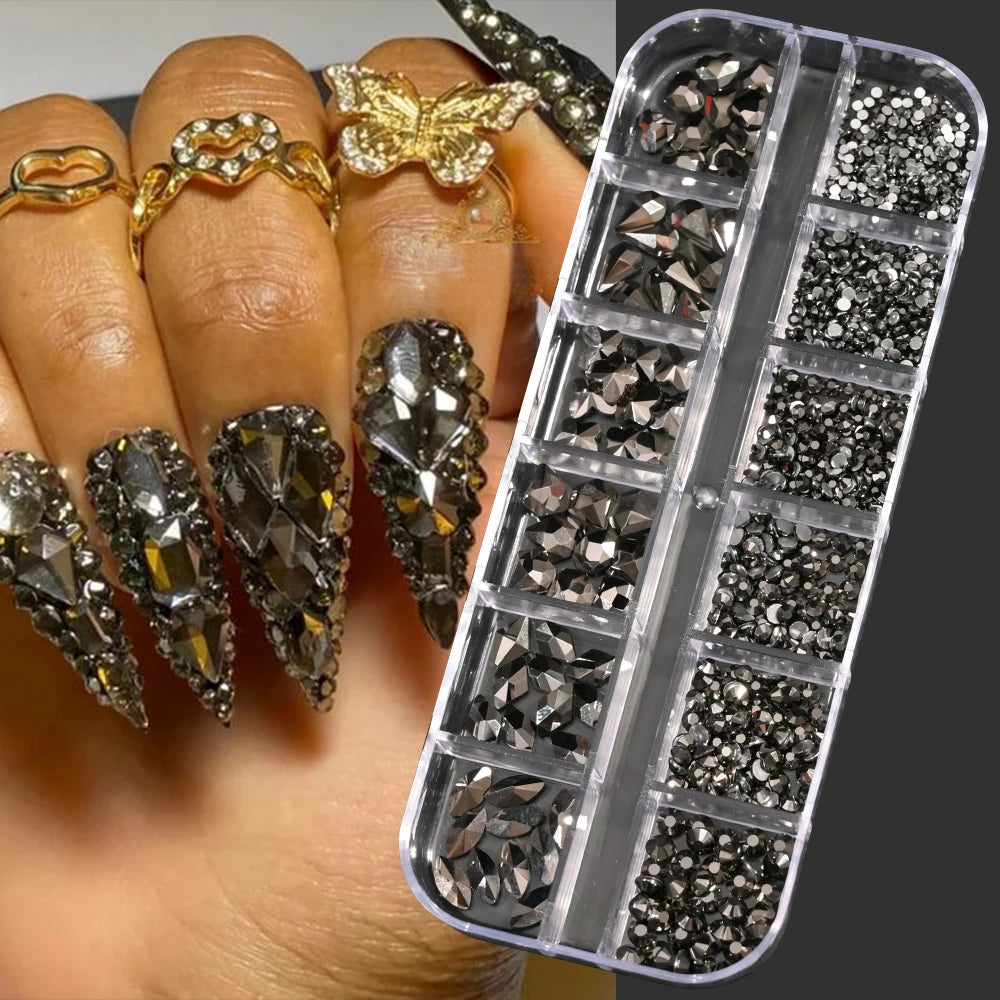 Nail Art Rhinestones Kit 2400pcs Nail Gems Ab Flatback Rhinestones Gems Stones with Storage Organizer for Design Bright Holiday