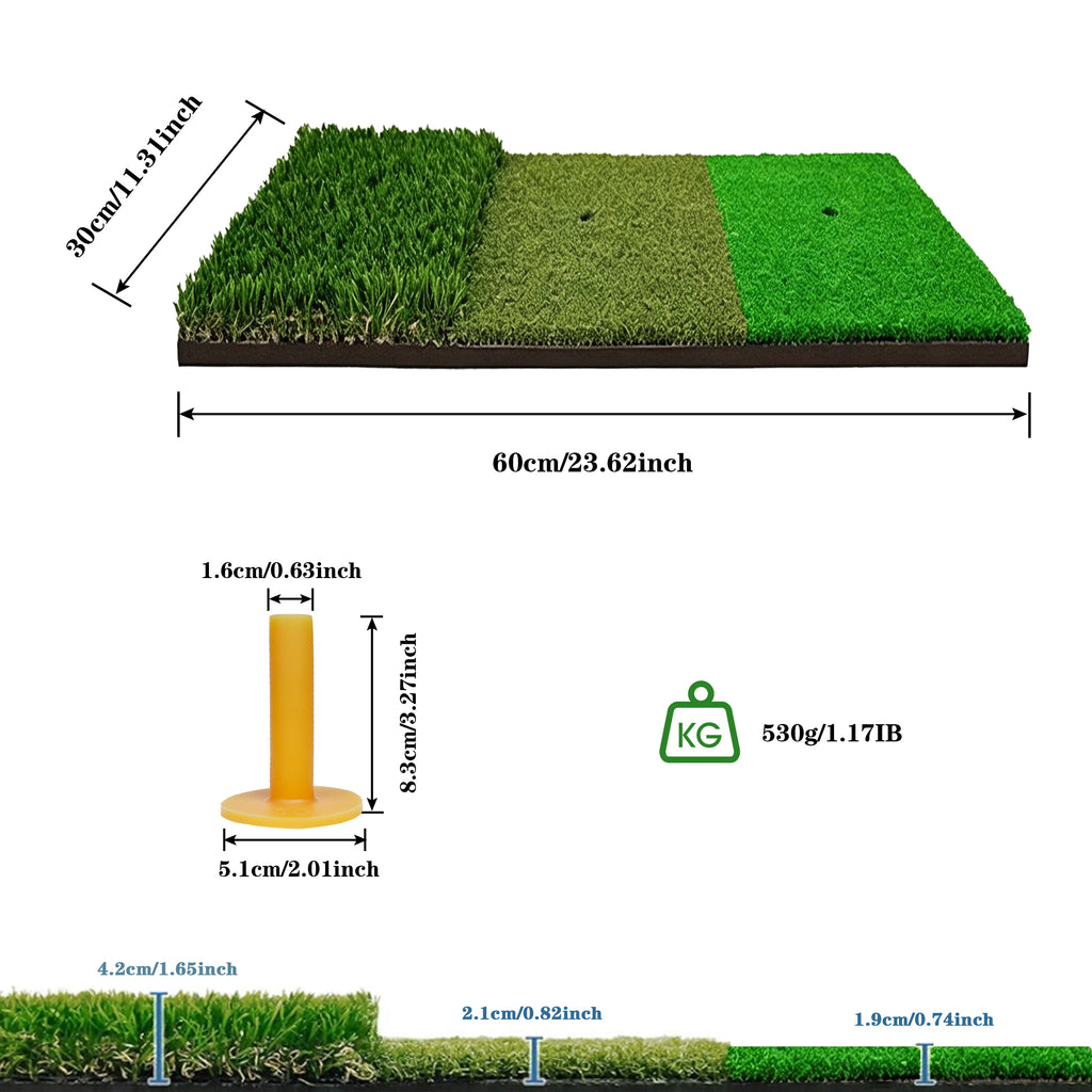 Golf Hitting Mat 30*60Cm Indoor Outdoor Mini Practice Durable PP Grass Pad Backyard Exercise Golf Training Mat With Rubber TEE