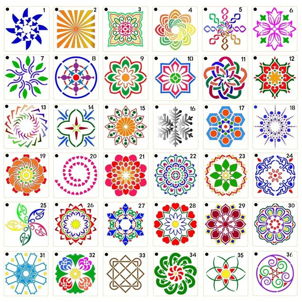 STONEGO 36 Mandala Templates Creative Wall Painting Cabinet Painting Mandala Template Diy Skeleton Template