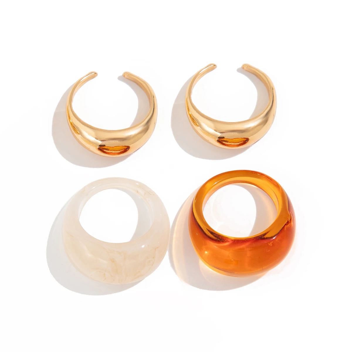 KunJoe 4Pcs/Set Vintage Smooth Water Drop Open Rings for Women Bohemia Colorful Resin Acrylic Round Joint Rings Design Jewelry