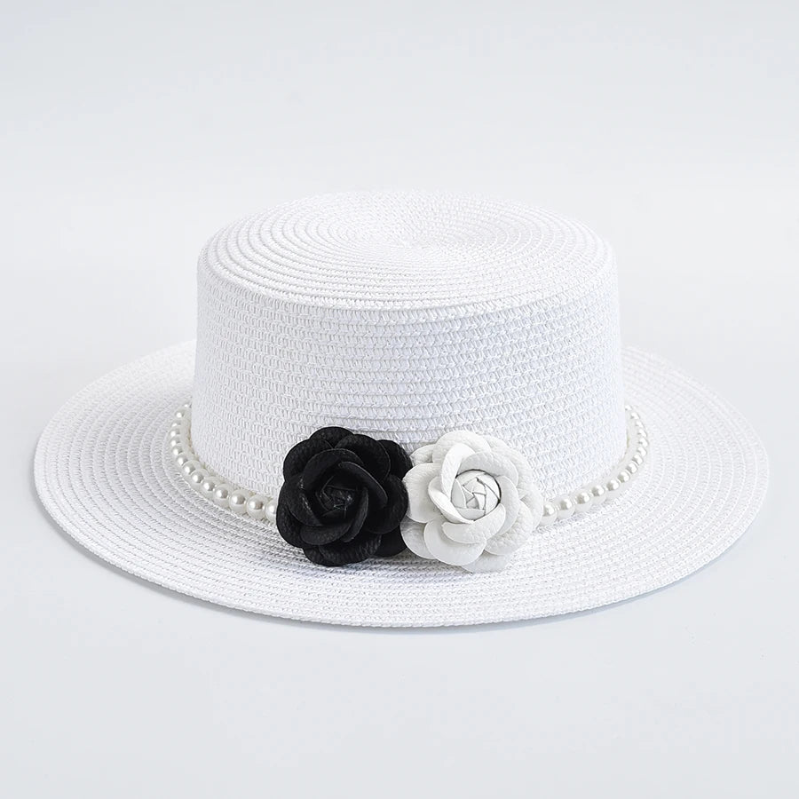 Straw Hats for Women French Style Elegant Holidays Boater Hat Summer Flat Top Beach Sun Hats Gorro