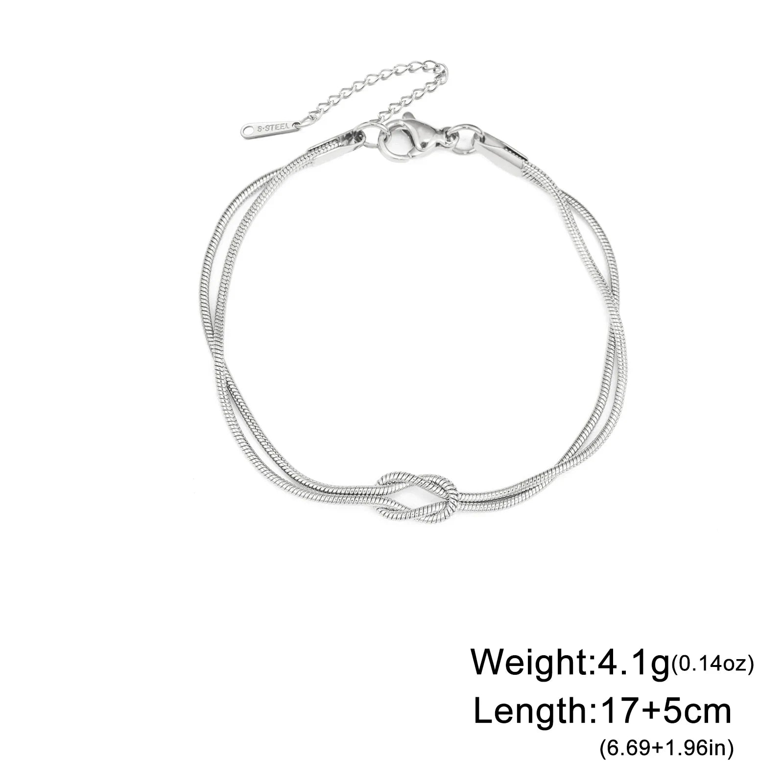 Cazador Gold Color Love Knot Double Snake Chain Bracelet Stainless Steel Trendy Bracelets for Women Men Jewelry Mother's Gift