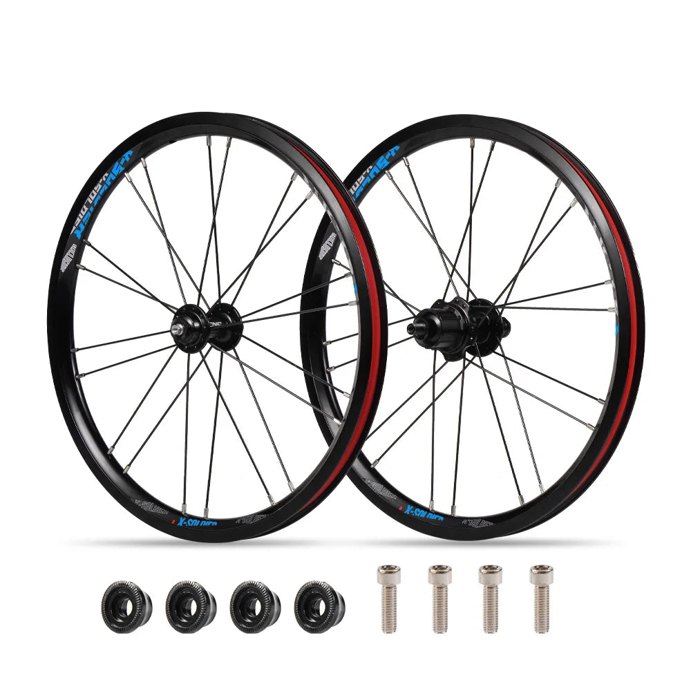 CNC Bicycle Wheelset For Brompton Bike V Brake Wheels, 16" 349 Front 74mm Rear 112mm, Compatible With SHIMANO/SRAM 9/10/11 Speed