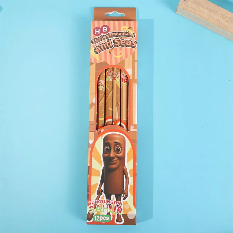 12pcs/box Foreign Shan Hai Jing Series HB Pencil with Eraser Pencil Wooden Stick Human Fusion Monster Pencil for back to school
