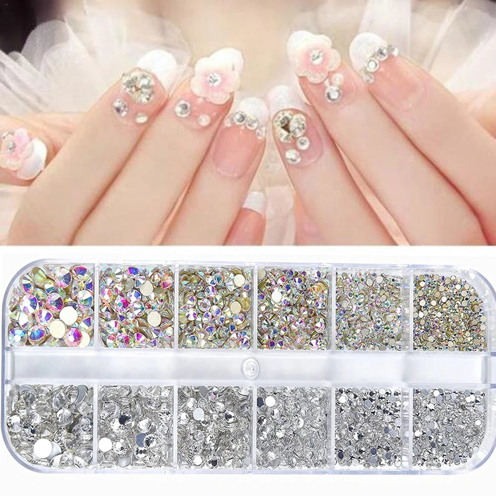 Nail Art Rhinestones Kit 2400pcs Nail Gems Ab Flatback Rhinestones Gems Stones with Storage Organizer for Design Bright Holiday