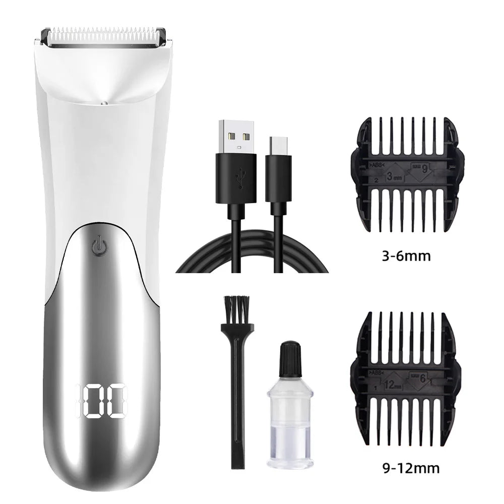 Men's Groin & Body Hair Trimmer – Electric Ball Trimmer, Ceramic Blade, Wet & Dry