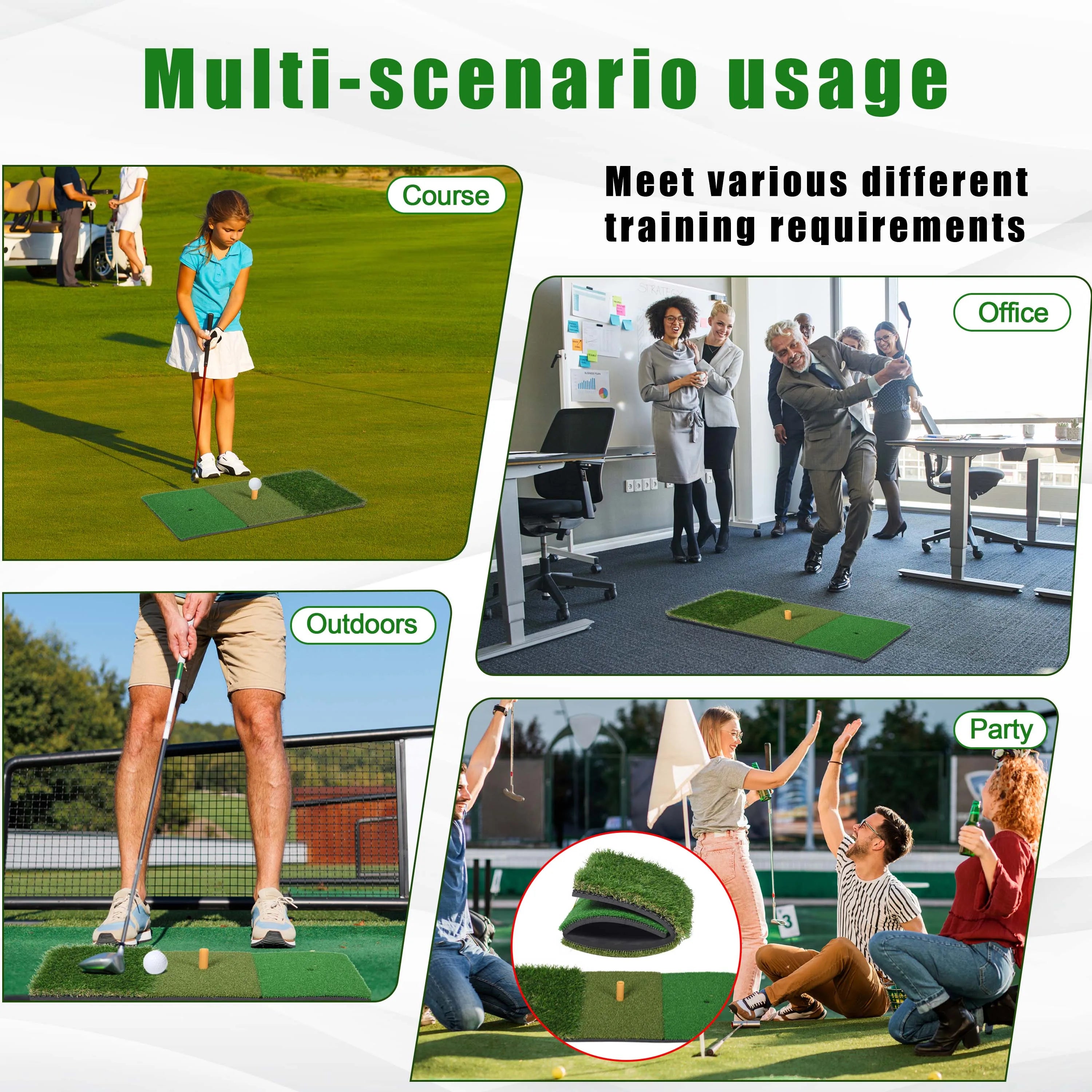 Golf Hitting Mat 30*60Cm Indoor Outdoor Mini Practice Durable PP Grass Pad Backyard Exercise Golf Training Mat With Rubber TEE
