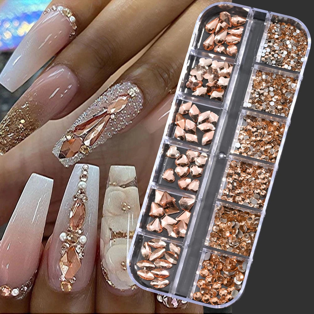 Nail Art Rhinestones Kit 2400pcs Nail Gems Ab Flatback Rhinestones Gems Stones with Storage Organizer for Design Bright Holiday
