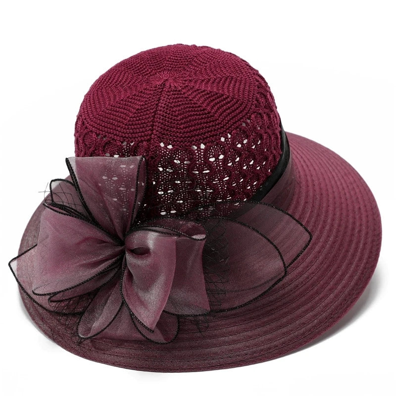 European & American Elegant Knitted Hats Solid Color Big Brim Sun Hat Women Outdoor UV Protection Bucket Hats for Mom