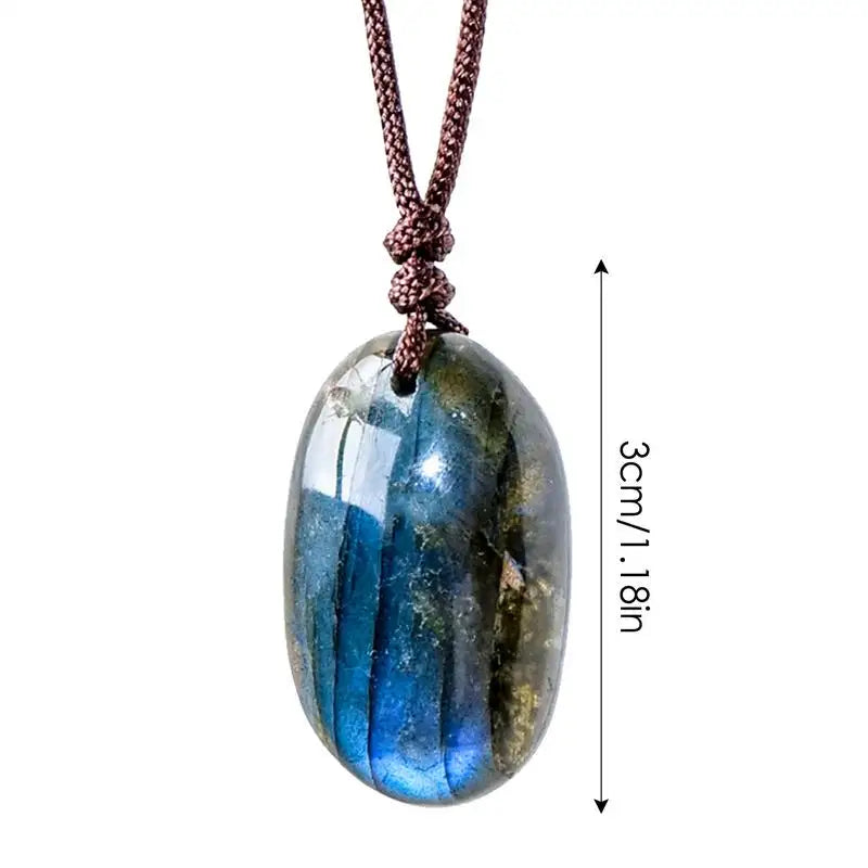 Natural Labradorite Pendant Necklace Healing Polished Moonstone Charm Stress And Anxiety Therapy Palm Stone Crystal Necklace