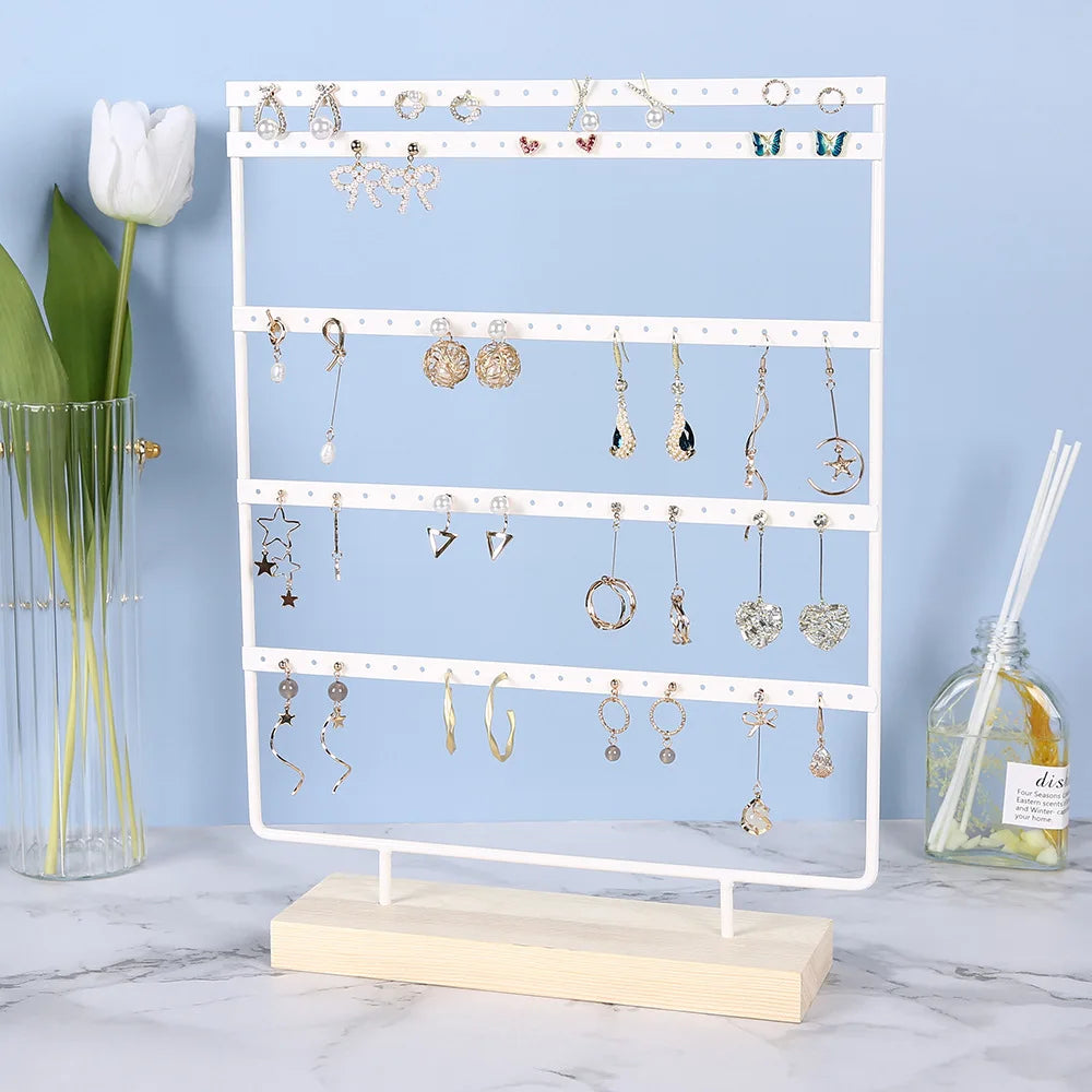5-Tiers 100 Holes Earring Display Holder,Metal 3 Layers Jewelry Storage Organizer Wood Base Stand Tree,Ear Stud Rack Gift