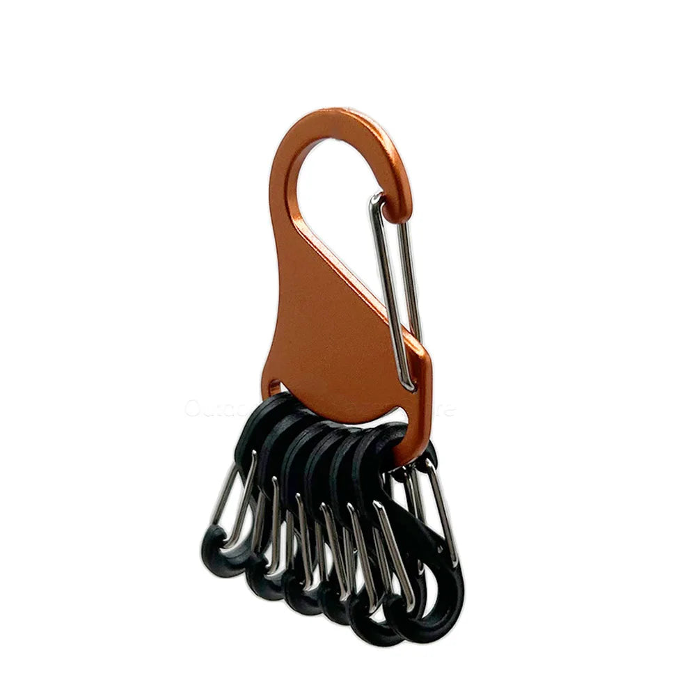 Tactical Aluminum Alloy Chem Light Holders Carabiner Clip with 6 S-Biners Glow Sticks Key Storage Buckle for Outdoor Camping