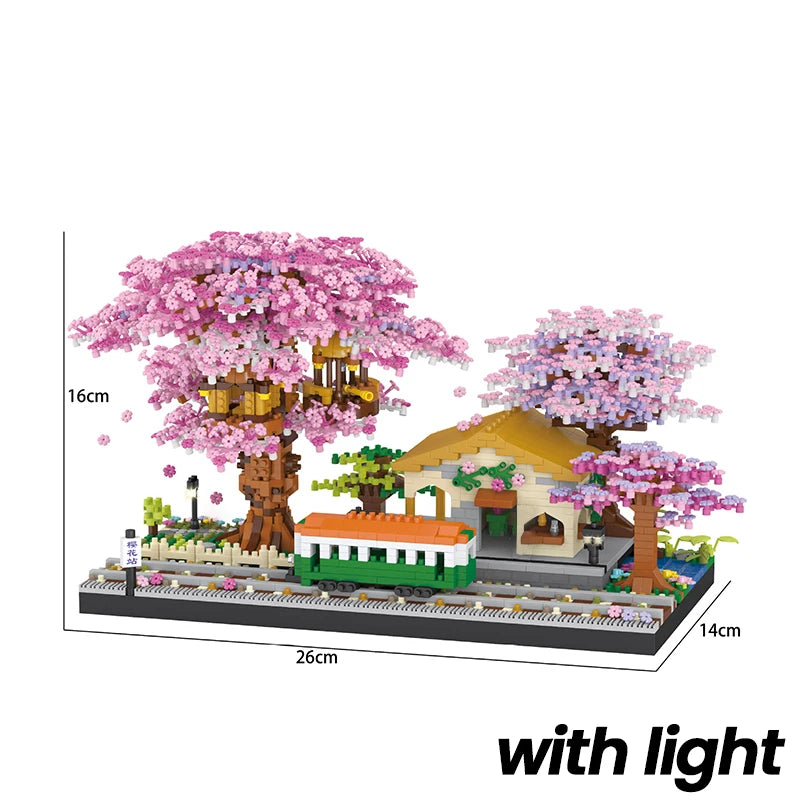 Cherry Bonsai Tree Building Blocks Set DIY Sakura Blossom Plants Bricks with Light Treehouse Model Romantic Gift for Girlfriend