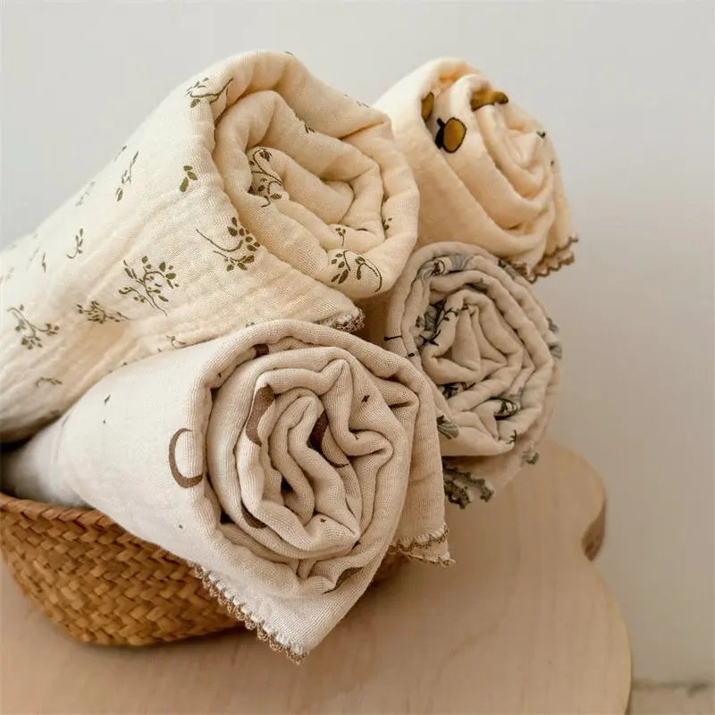 2Layer Blanket for Newborn Baby Floral Cotton Muslin Swaddle Thin Baby Summer Blanket Infant Toddler Baby Bath Towel100X100CM