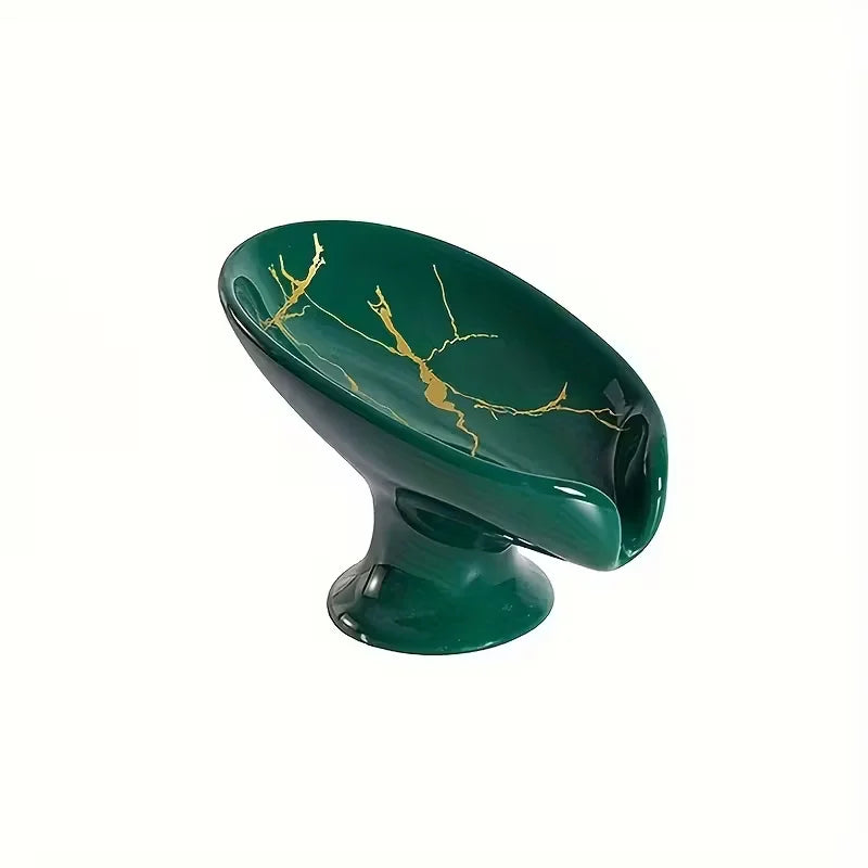 Ceramic self draining water and fertilizer soap rack, marble appearance, leaf shaped soap tray, easy to clean bathroom