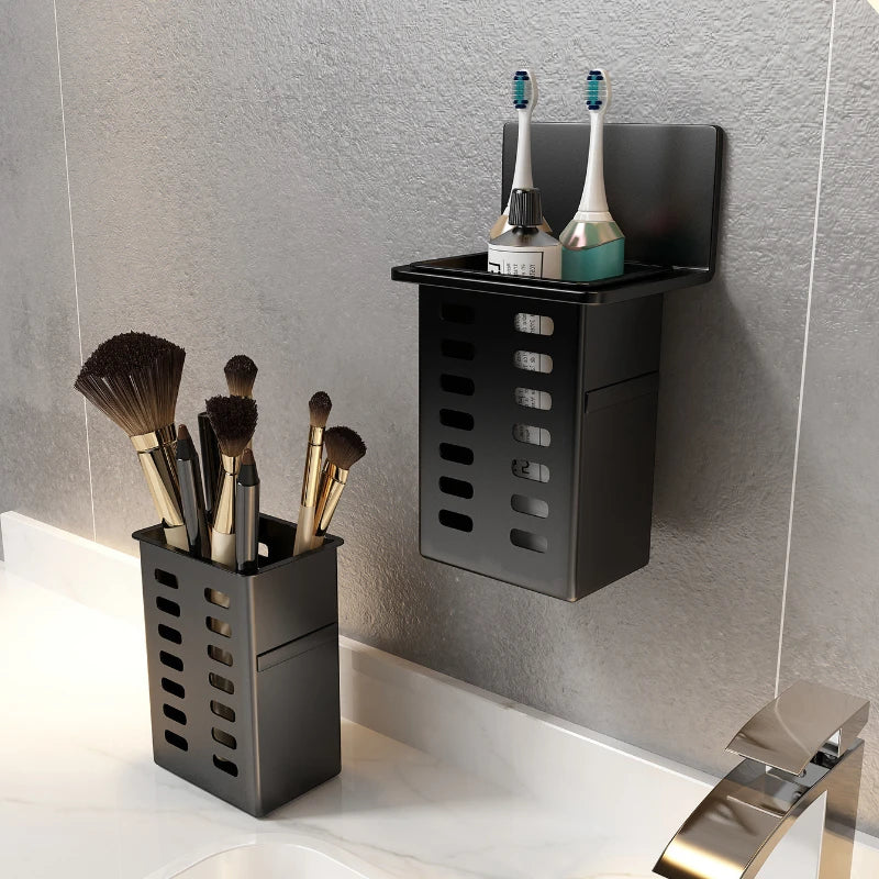Wall Mounted Drainage Storage Rack Holder Wall-mounted Storage Box For Bathroom Toiletries Kitchen Office Hanging Bracket