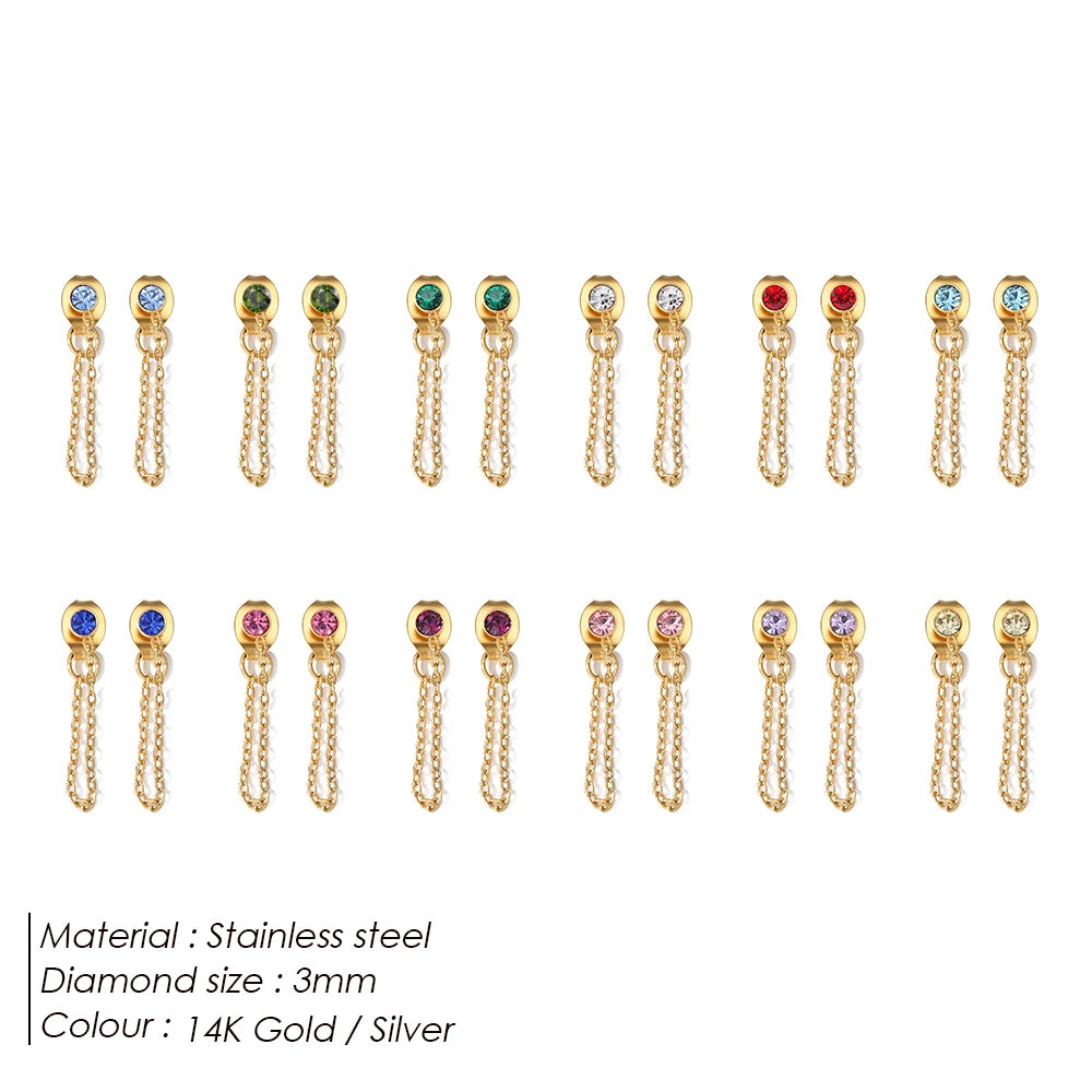 EManco Zircon Birthstone Pendant Earrings 12 Zodiac Signs Stainless Steel Jewelry Party Gifts