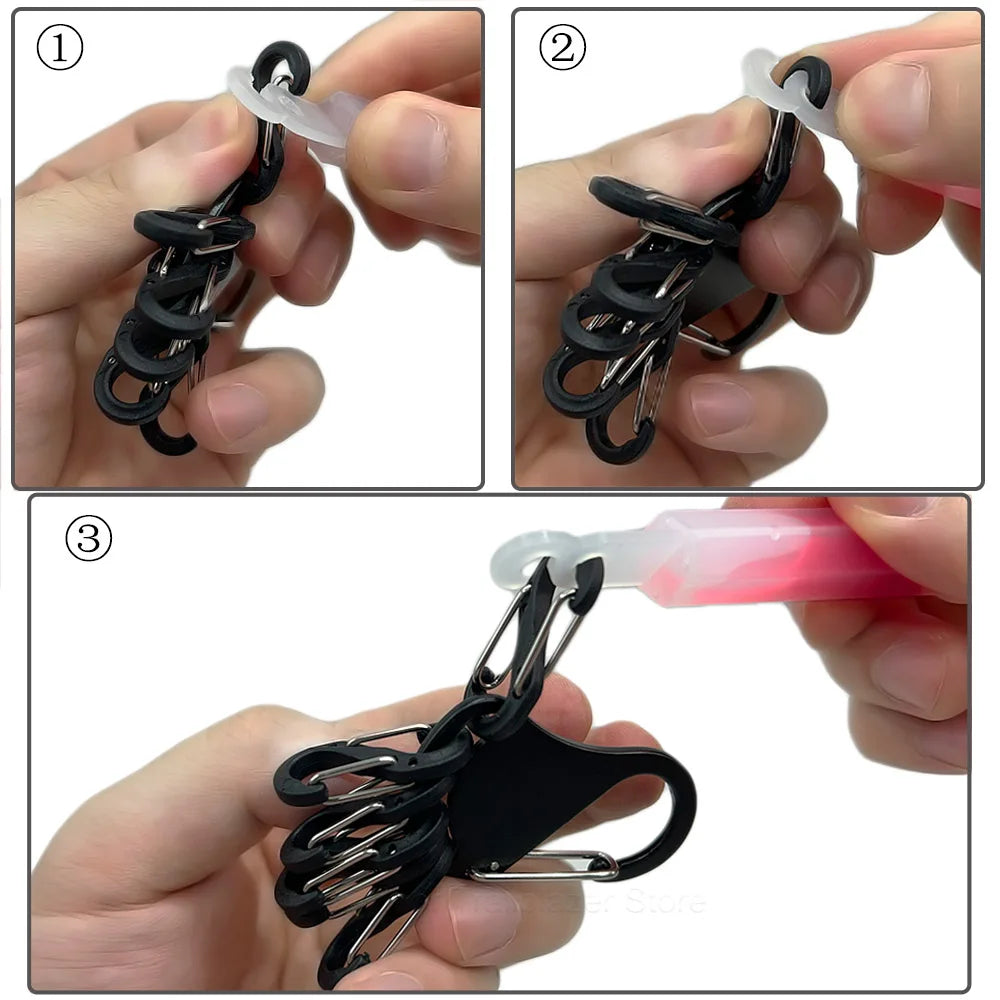 Tactical Aluminum Alloy Chem Light Holders Carabiner Clip with 6 S-Biners Glow Sticks Key Storage Buckle for Outdoor Camping