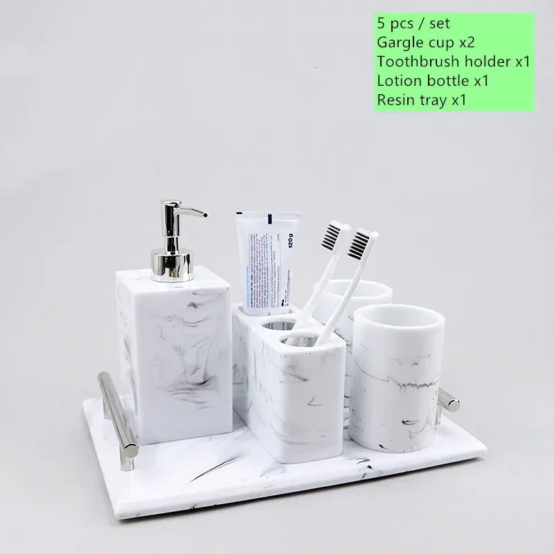Bathroom Accessory Set, 1pcs Marble Look Bathroom Accessories Sets, Bathroom Toothbrush Holder & Soap Dispenser Set, Home Decor
