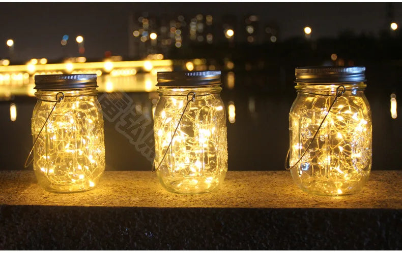 Solar Outdoor Lights Set: Garden Crack/Hanging Bottle Lights Xmas Mason Decor