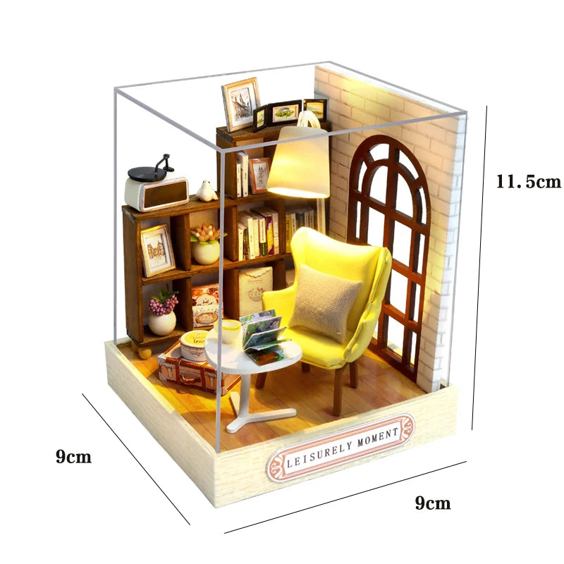 DIY 3D Puzzles Wooden Toy Miniature Dollhouse Handmade Doll House Model Building Kits Coffee House Toys For Xmas Gifts