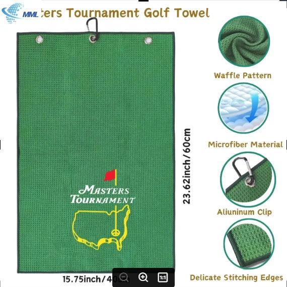 Golf Waffle Towel Microfiber Fine Embroidery Mountaineering Buckle Water Absorbing Sweat Cleaning Sports Towel