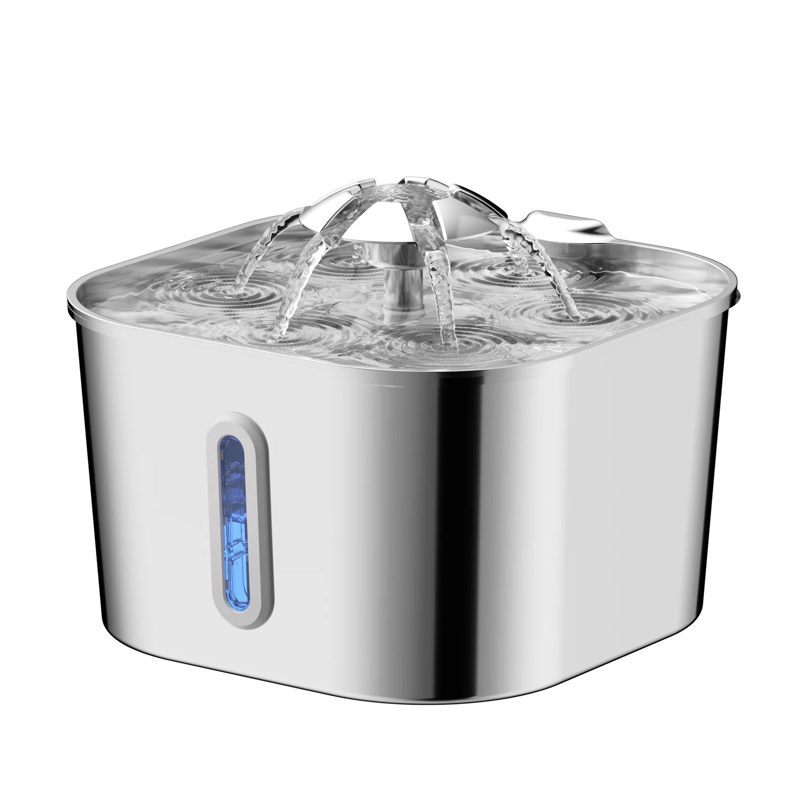 2.2L/74OZ Automatic Cat Fountain Stainless Steel Pet Water Dispenser Silent Water Pump Circulation Filtering Visual Window