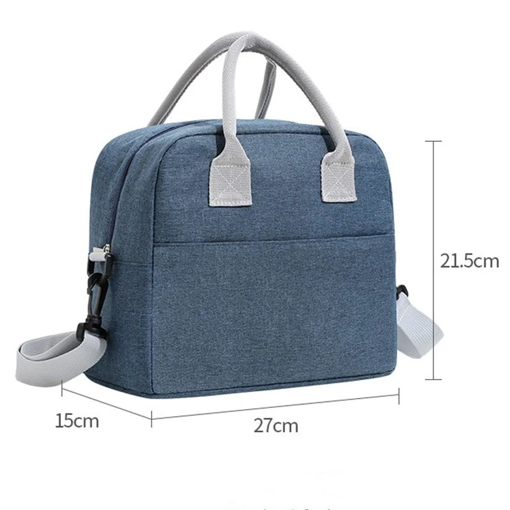 Portable Lunch Bag with Shoulder Strap Handle Cooler Bag Canvas Thermal Food Container for Work Student Picnic Insulated Box