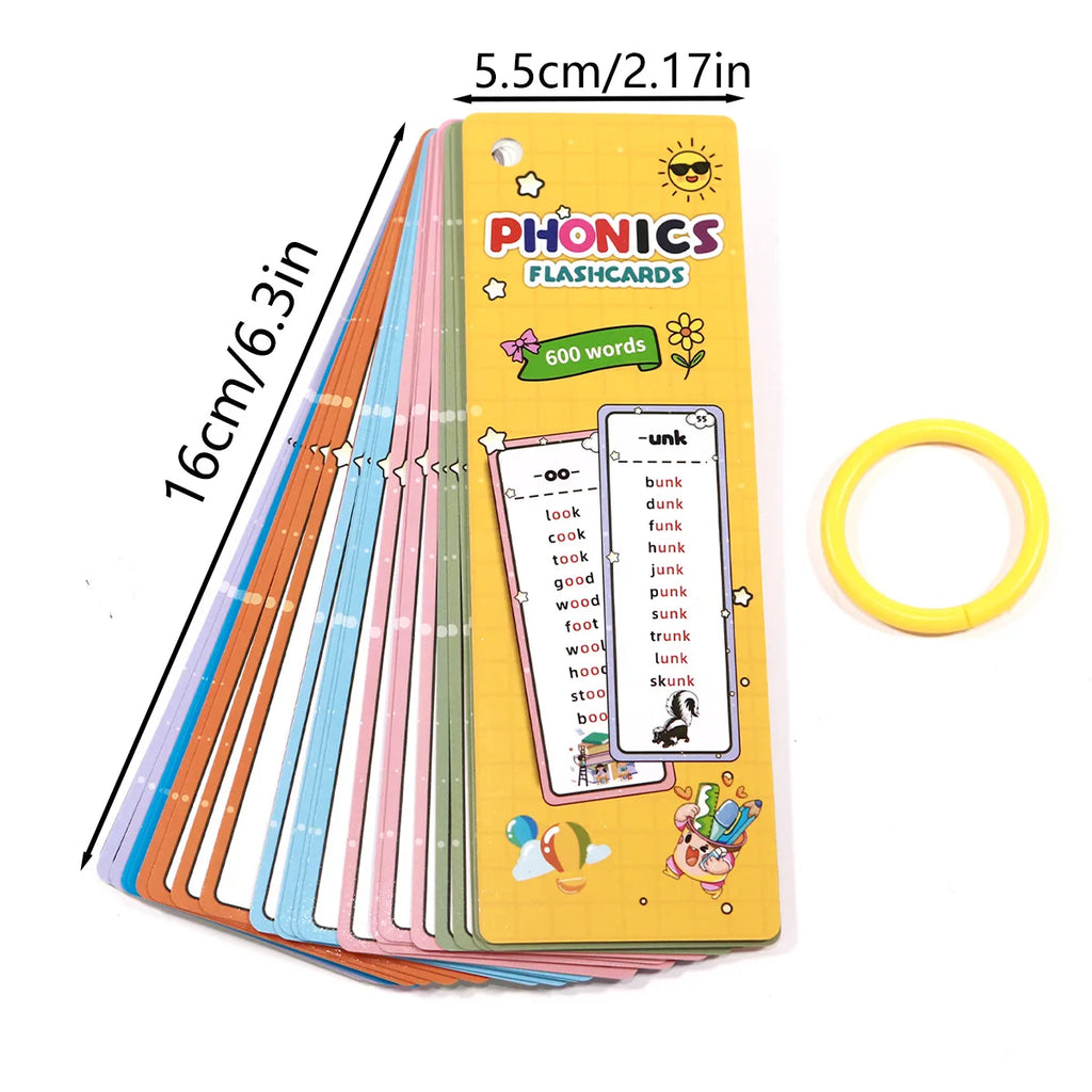 31 Sheets Flash Card 600 Words Phonics Children's Early Childhood Education Kit Portable Memory for Natural Phonics
