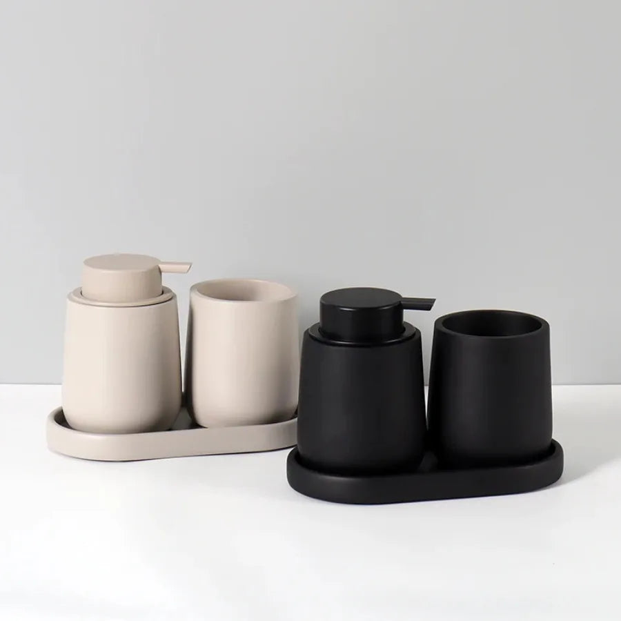 Bathroom Accessories Set Resin Lotion Bottle Mouthwash Cup Tray Portable Shampoo Dispenser Home Decor Gift Set Sanitizer Holder