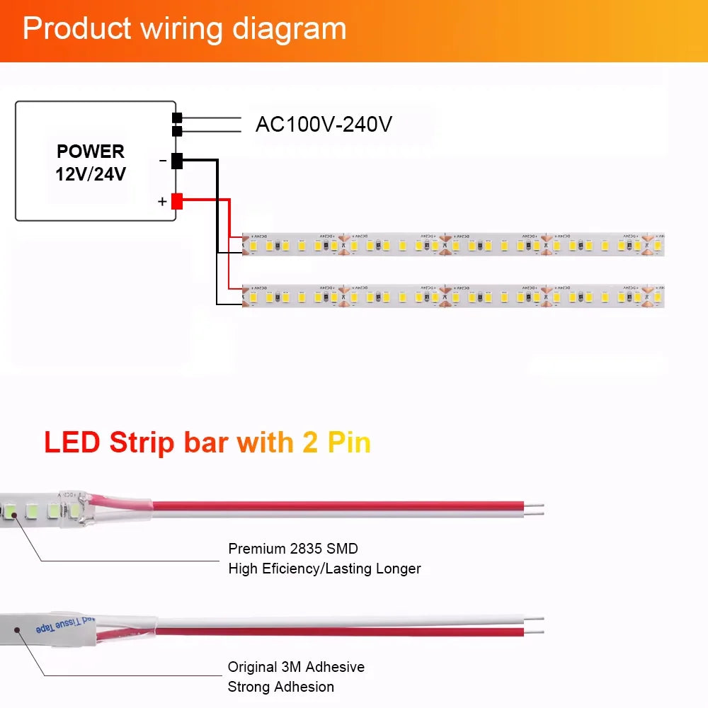 12V LED Strip SMD 2835 1M 2M 3M 4M 5M LED Stripe Tape Light 120LED/M 240LED/M Warm White Flexible Strip Ribbon Home Decor Light