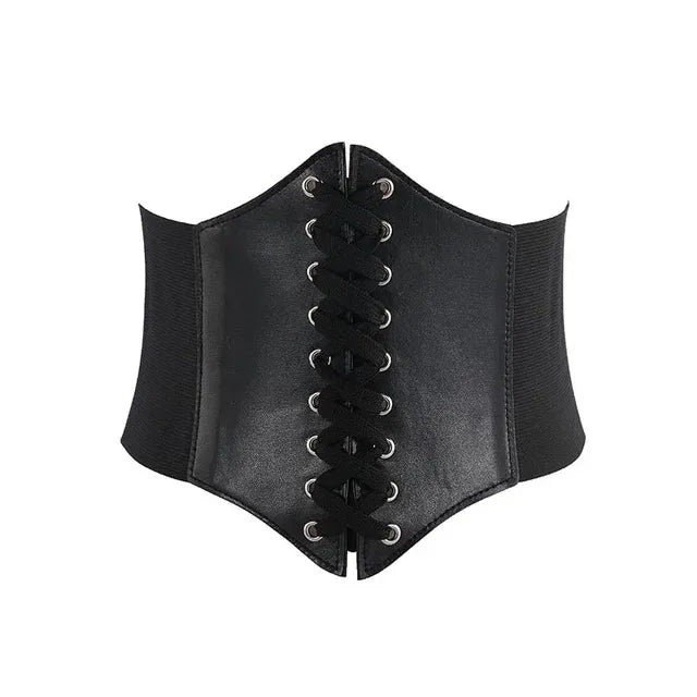 Women's Corset Belt Gothic Fashion PU Leather Female Lace-up Corset Belts Slimming Waist Vintage Corset Black Wide Belt for Girl