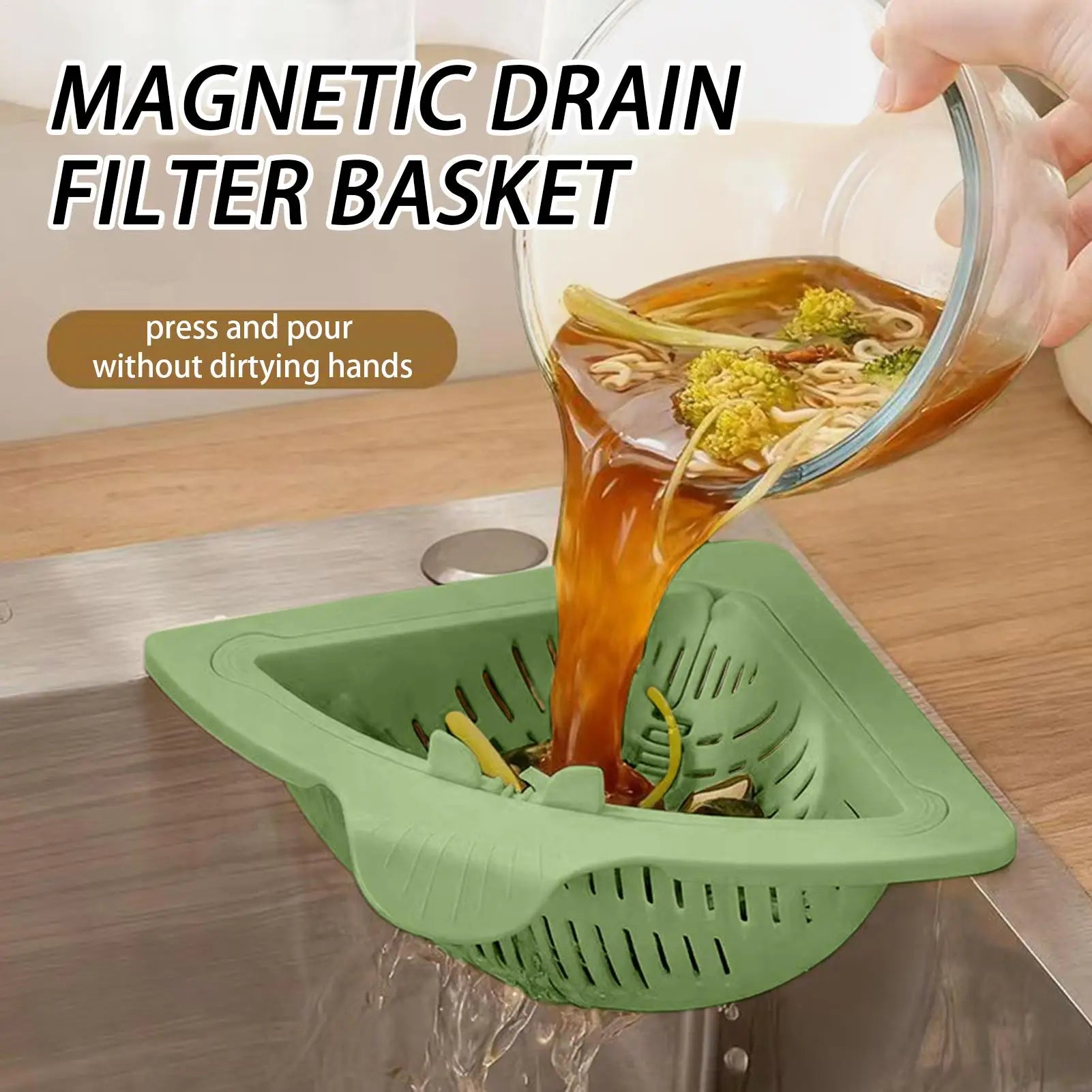 new Magnetic Silicone Sink Corner Rack Drain Strainer Basket For Kitchen, Storage For Trash Food Waste Fruits Vegetables