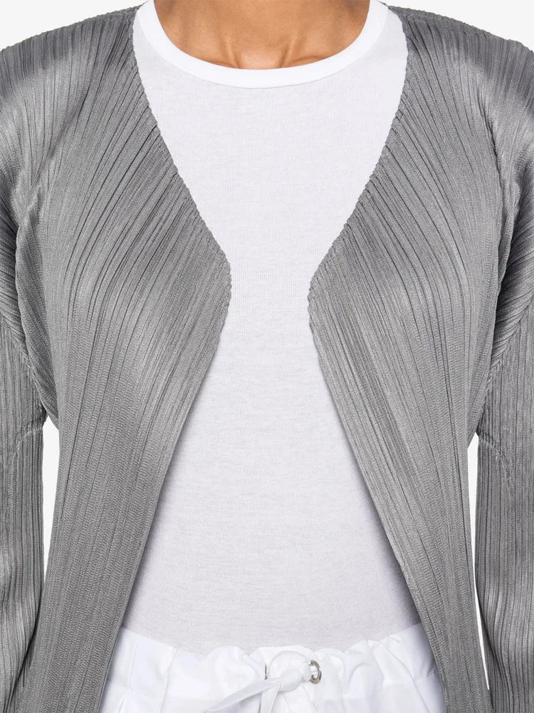 ISSEY Jacket Japan  Women's Basic Slim-Fit Solid Color Pleated Short Cardigan Lightweight Outerwear
