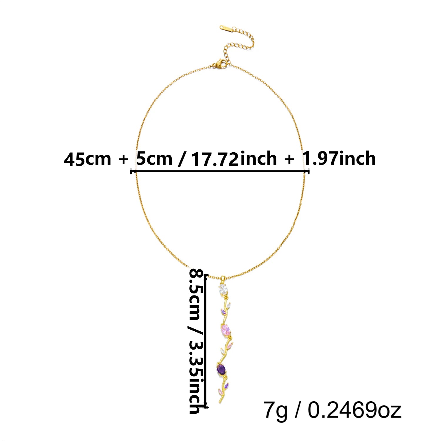 Minimalist Gold Color Tone Vine Lariat Necklace for Women Multicolor Crystal Long Pendant Chain Daily Party Gift Accessories