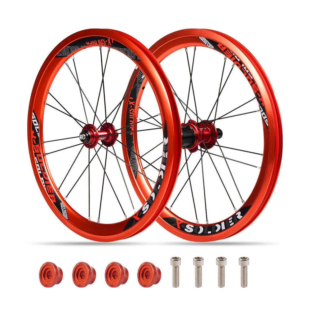 CNC Bicycle Wheelset For Brompton Bike V Brake Wheels, 16" 349 Front 74mm Rear 112mm, Compatible With SHIMANO/SRAM 9/10/11 Speed