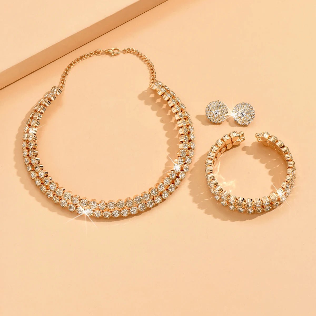 4 pieces of women's fashionable and minimalist necklaces with earrings, bracelets, jewelry sets, banquet and party accessories