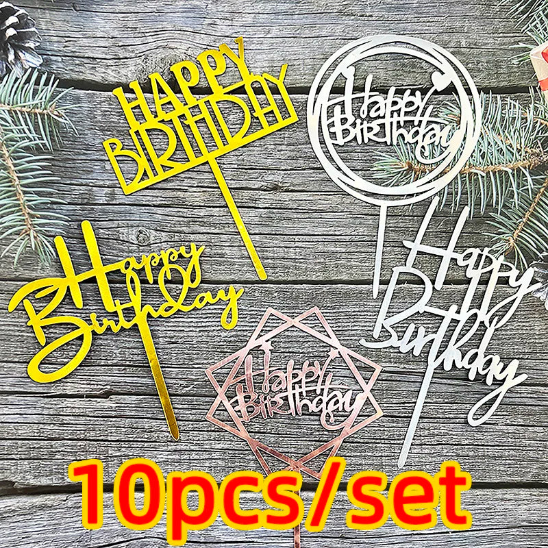 10Pcs Universal Acrylic Cake Topper Ornaments Fashionable Multicolor Decor for Men Women Birthday Baby Shower Party Supplies